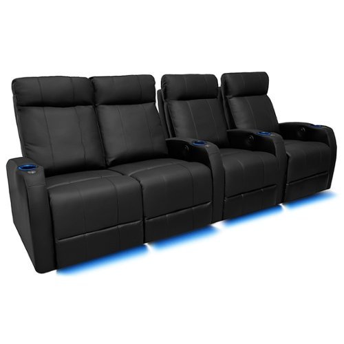 Valencia Theater Seating - Valencia Syracuse Home Theater Seating | Premium Top Grain Grade 9000, LED Cup Holders (Row of 4 Loveseats Left) - Black
