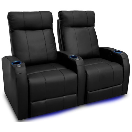 Valencia Theater Seating - Valencia Syracuse Row of 2 Premium Top Grain Grade 9000 Leather Home Theater Seating - Black
