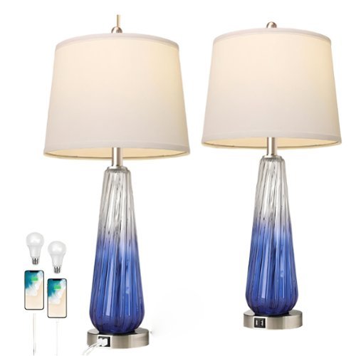 Ecooso - Table Lamps Set of 2, Touch Control 3-Way Dimmable Bedside Lamps with USB Ports, Nightstand Lamp for Bedroom - Purple-Front_Standard 