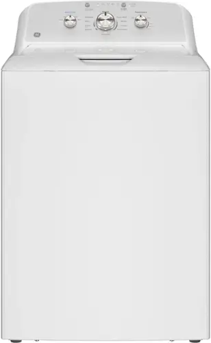 The image features a white washing machine, which is a front-loading machine. It is a large appliance, taking up a significant portion of the image. The washing machine is white and has a smiling face on it, adding a touch of personality to the appliance.