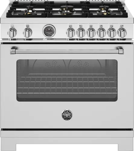 Front. Bertazzoni - 36" Master Series range - Gas oven - 6 brass burners - Stainless Steel.