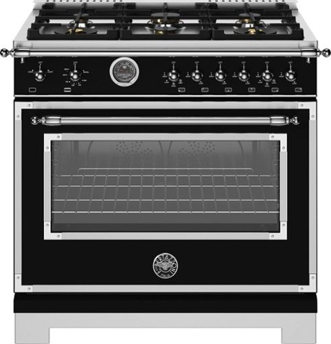 Bertazzoni - 36" Heritage Series range - Gas Oven - 6 brass burners - Black-Front_Standard 