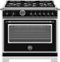 Bertazzoni - 36" Heritage Series range - Gas Oven - 6 brass burners - Black-Front_Standard
