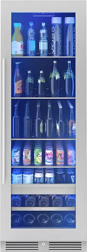 Front. Zephyr - Presrv 24 in. 14-Bottle and 266-Can Single Zone Full Size Beverage Cooler - Stainless Steel + Glass.