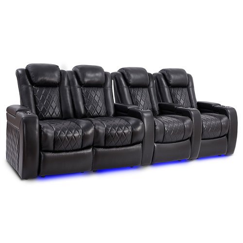Valencia Theater Seating - Valencia Tuscany Slim Row of 4 Loveseat Left Premium Top Grain 11000 Nappa Leather Home Theater Seating - Midnight Black