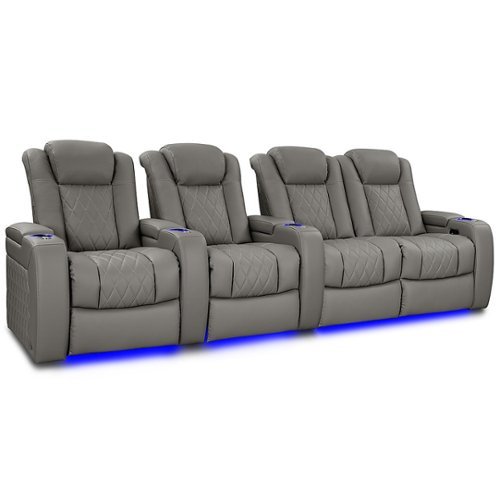Valencia Theater Seating - Valencia Tuscany Vegan Row of 4 Loveseat Right Premium Vegan Leather Luxury Home Theater Seating - Stone-Angle_Standard 