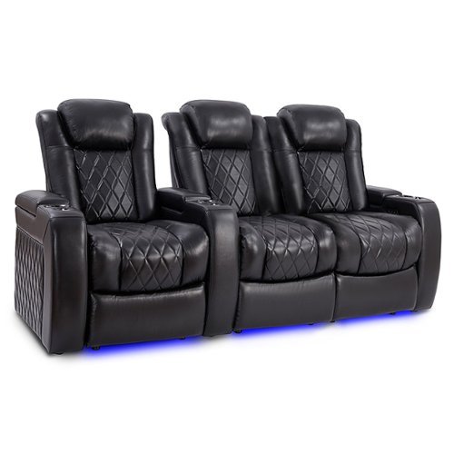 Valencia Theater Seating - Valencia Tuscany Slim Row of 3 Loveseat Right Premium Top Grain 11000 Nappa Leather Home Theater Seating - Midnight Black