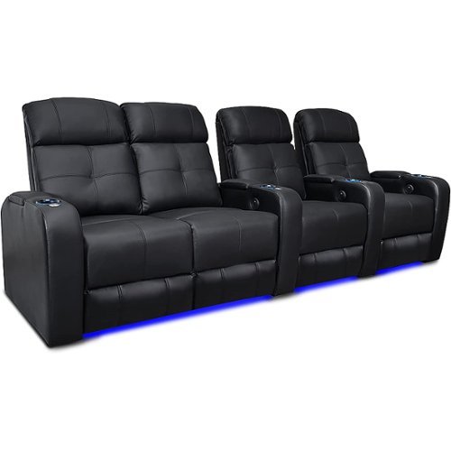 

Valencia Theater Seating - Valencia Verona Row of 4 Loveseat Left Top Grain Genuine Leather 9000 LED Cup Holders Home Theater Seating - Black