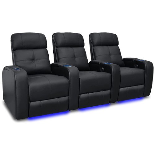 Valencia Theater Seating - Valencia Verona Power Headrest Row of 3 Top Grain Genuine Leather 9000 Home Theater Seating - Black