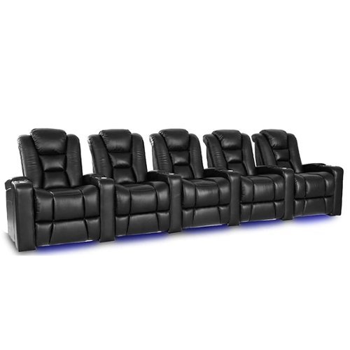Valencia Theater Seating - Valencia Venice Row of 5 Top Grain Genuine Leather 11000 Home Theater Seating - Black