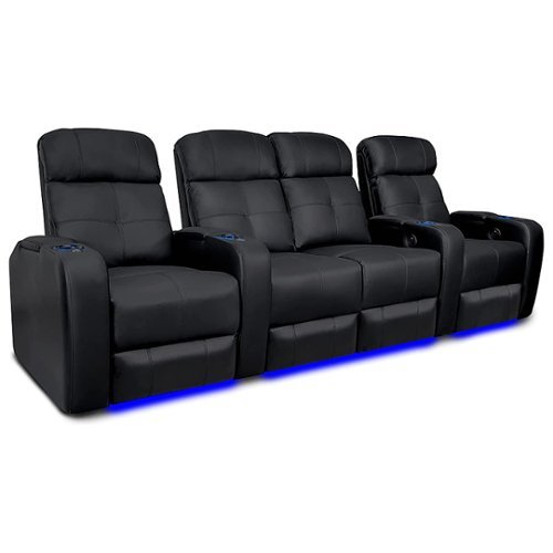 Valencia Theater Seating - Valencia Verona Power Headrest Row of 4 Loveseat Center Top Grain Genuine Leather 9000 Home Theater Seating - Black