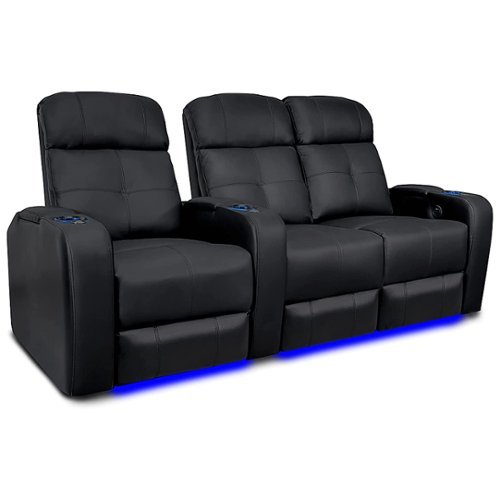 Valencia Theater Seating - Valencia Verona Power Headrest Row of 3 Loveseat Right Top Grain Genuine Leather 9000 Home Theater Seating - Black