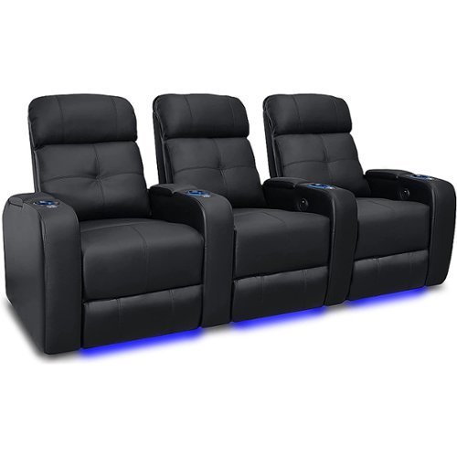 Valencia Theater Seating - Valencia Verona Row of 3 Top Grain Genuine Leather 9000 LED Cup Holders Home Theater Seating - Black