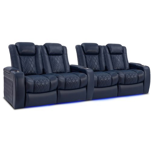 Valencia Theater Seating - Valencia Tuscany Row of 4 Loveseat Left Premium Top Grain 11000 Nappa Leather Home Theater Seating - Navy Blue