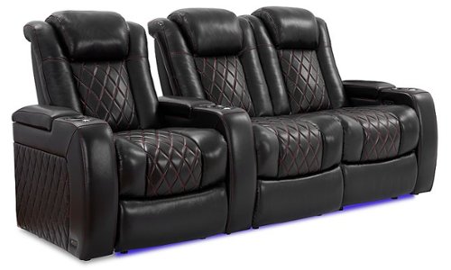 Valencia Theater Seating - Valencia Tuscany Row of 3 Loveseat Right Premium Top Grain 11000 Nappa Leather Home Theater Seating - Black & Red Stitching