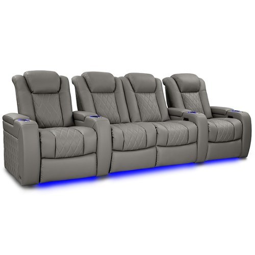 Valencia Theater Seating - Valencia Tuscany Vegan Row of 4 Loveseat Center Premium Vegan Leather Luxury Home Theater Seating - Stone