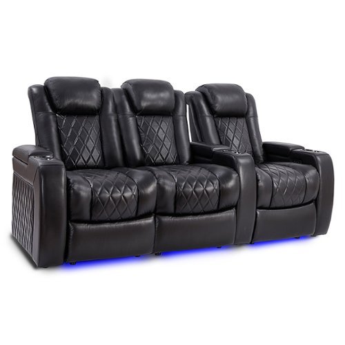 Valencia Theater Seating - Valencia Tuscany Slim Row of 3 Loveseat Left Premium Top Grain 11000 Nappa Leather Home Theater Seating - Midnight Black