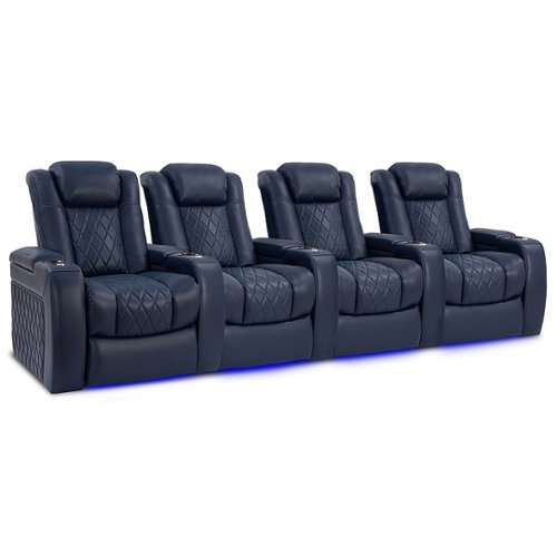Valencia Theater Seating - Valencia Tuscany Row of 4 Premium Top Grain 11000 Nappa Leather Home Theater Seating - Navy Blue
