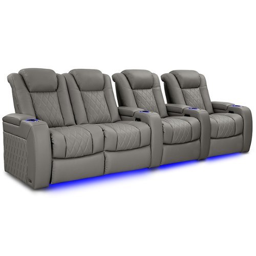 Valencia Theater Seating - Valencia Tuscany Vegan Row of 4 Loveseat Left Premium Vegan Leather Luxury Home Theater Seating - Stone