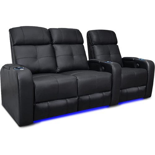 Valencia Theater Seating - Valencia Verona Home Theater Seating | Top Grain Genuine Leather 9000, LED Cup Holders (Row of 3 Loveseats Left) - Black