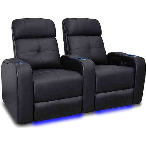 Valencia Theater Seating - Valencia Verona Row of 2 Top Grain Genuine Leather 9000 LED Cup Holders Home Theater Seating - Black