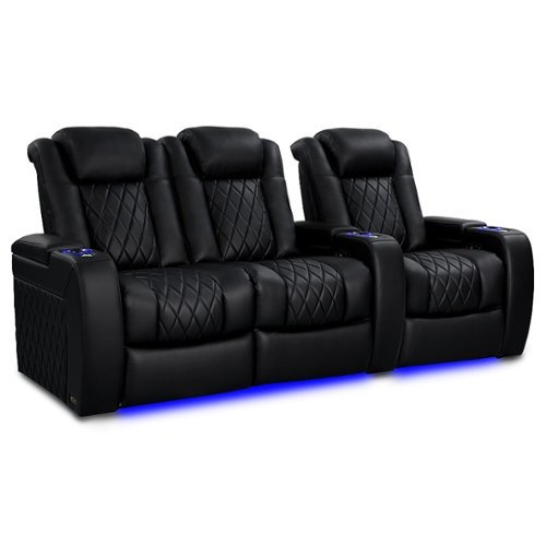 Valencia Theater Seating - Valencia Tuscany Heat & Massage Row of 3 Loveseat Left Premium Top Grain 11000 Leather Home Theater Seating - Midnight Black