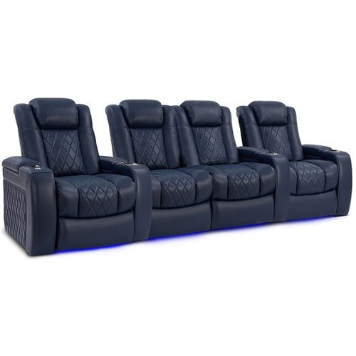 Valencia Theater Seating - Valencia Tuscany Row of 4 Loveseat Center Premium Top Grain 11000 Nappa Leather Home Theater Seating - Navy Blue
