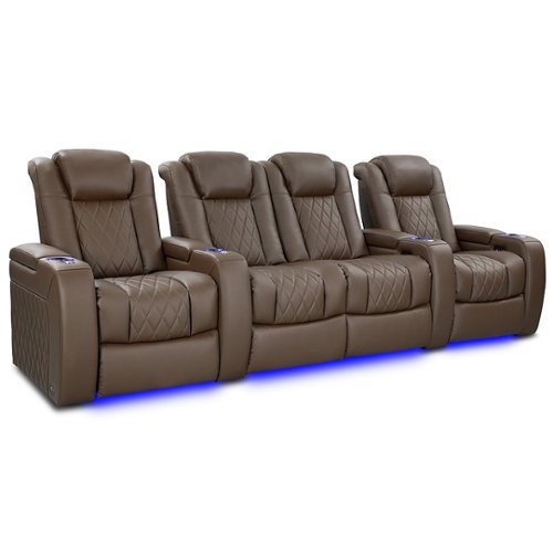 Valencia Theater Seating - Valencia Tuscany Vegan Row of 4 Loveseat Center Premium Vegan Leather Luxury Home Theater Seating - Dark Truffle