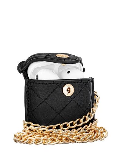 Anne Klein Faux Leather Case for Apple AirPods, Apple Airpods Keychain Case, Quilted Leather, Compatible with Airpods - Black/Gold WORLDWIDE DELIVERY