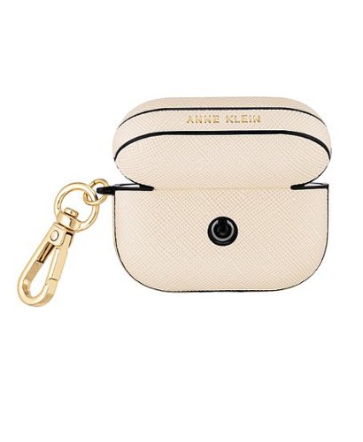 Anne Klein Saffiano Vegan Leather Case for Apple AirPods Pro and Pro2 - Ivory/Gold WORLDWIDE DELIVERY