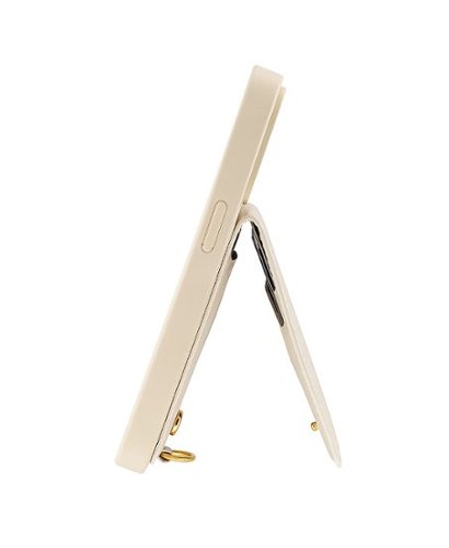 Anne Klein Saffiano Vegan Leather Case Apple iPhone 14 Pro with Kick Stand Wallet, Card Slots, Camera Protector, Attachment Ring - Ivory/Gold WORLDWIDE DELIVERY