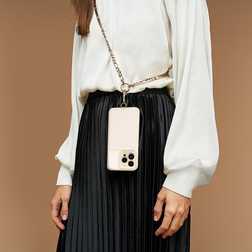 Anne Klein Saffiano Vegan Leather Case Apple iPhone 14 Pro with Kick Stand Wallet, Card Slots, Camera Protector, Attachment Ring - Ivory/Gold GLOBAL SHIPPING