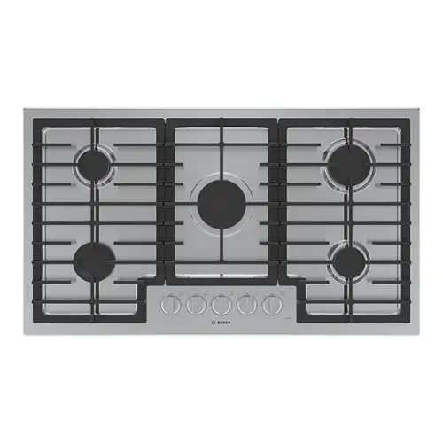Front. Bosch - 500 Series 36" Built-In Gas Cooktop with 5 burners - Stainless Steel.