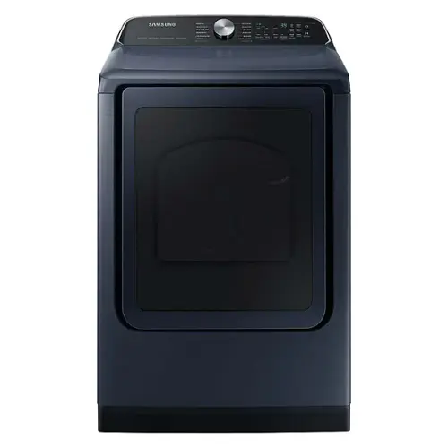 Front. Samsung - Open Box 7.4 Cu. Ft. Smart Gas Dryer with Steam and Pet Care Dry - Brushed Navy.