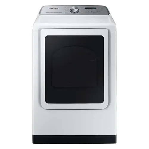 Front. Samsung - Open Box 7.4 Cu. Ft. Smart Gas Dryer with Steam and Pet Care Dry - White.