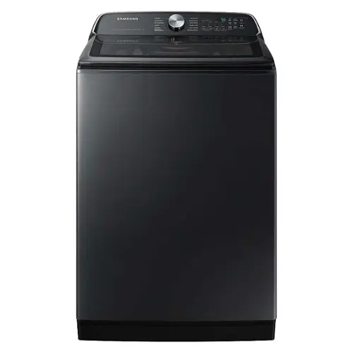 Front. Samsung - Open Box 5.5 Cu. Ft. High-Efficiency Smart Top Load Washer with Super Speed Wash - Brushed Black.