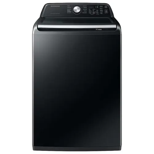 Front. Samsung - Open Box 4.6 Cu. Ft. High-Efficiency Smart Top Load Washer with ActiveWave Agitator - Black.