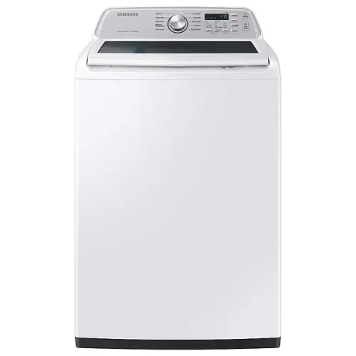 Front. Samsung - Open Box 4.6 Cu. Ft. High-Efficiency Smart Top Load Washer with ActiveWave Agitator - White.