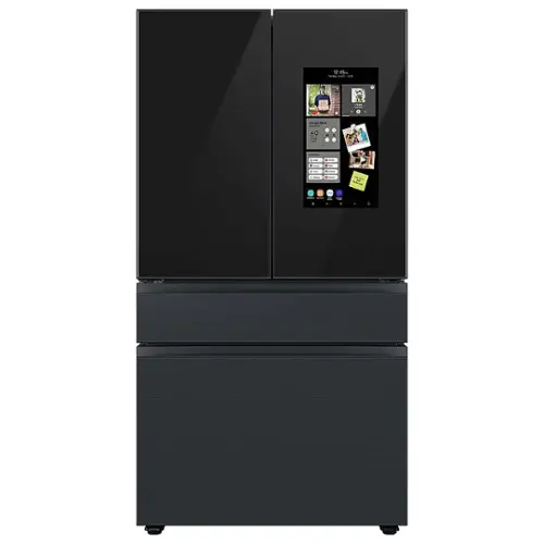 Front. Samsung - Open Box BESPOKE 23 cu. ft. 4-Door French Door Counter Depth Smart Refrigerator with Family Hub - Matte Black steel.