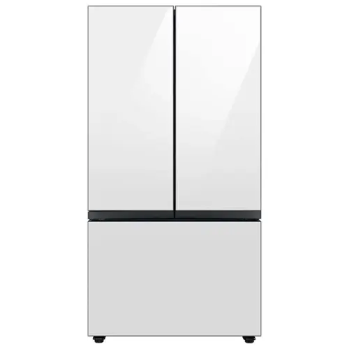 Front. Samsung - Open Box BESPOKE 30 cu. ft. 3-Door French Door Smart Refrigerator with Beverage Center - White Glass.