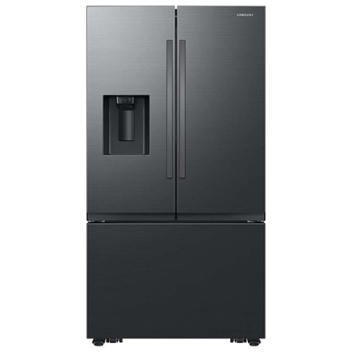 Samsung - Open Box 31 cu. ft. 3-Door French Door Smart Refrigerator with Four Types of Ice - Fingerprint Resistant Matte Black Steel