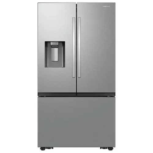 Front. Samsung - Open Box 26 cu. ft. French Door Counter Depth Smart Refrigerator with Four Types of Ice - Fingerprint Resistant Stainless Steel.