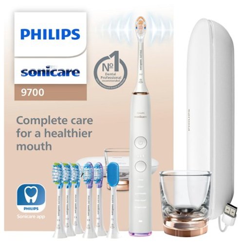 Philips Sonicare DiamondClean Smart Electric, Rechargeable toothbrush with Charging Travel Case, and 8 Brush Heads - Rose Gold