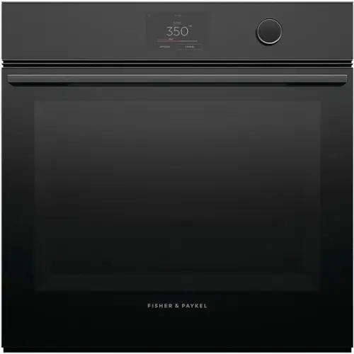 Front. Fisher & Paykel - 24"  Built-in Single Electric Convection Wall Oven with 3 Cu. Ft. Oven Capacity - Black.