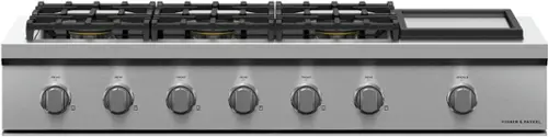 Front. Fisher & Paykel - Professioanl 48 in. Built-in Natural Gas Cooktop with 6 burners - Stainless Steel.