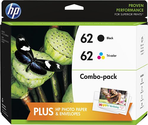  HP - 62 2-Pack Ink Cartridges + Photo Paper - Black/Cyan/Magenta/Yellow