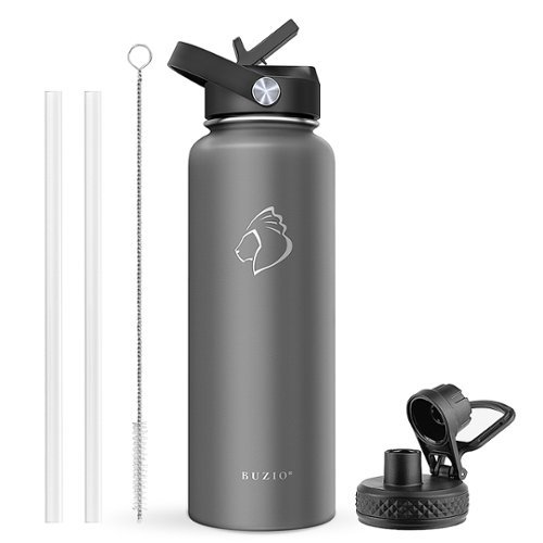 Buzio - 40oz Insulated Water Bottle with Straw Lid and Spout Lid - Gray