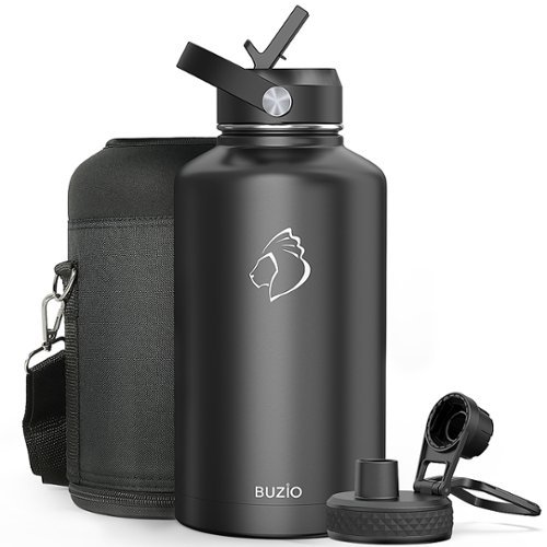 Buzio - 64oz Insulated Water Bottle with Straw Lid and Spout Lid - Black