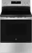 Front. GE - 5.3 Cu. Ft. Freestanding Electric Range with Self-Clean and Steam Cleaning Option and Crisp Mode - Stainless Steel/Black.