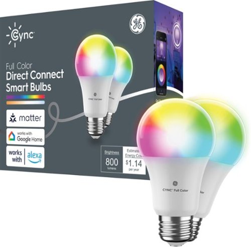 GE - Cync Direct Connect Matter Light Bulbs (2 A19 LED Color Changing Light Bulbs) - Full Color